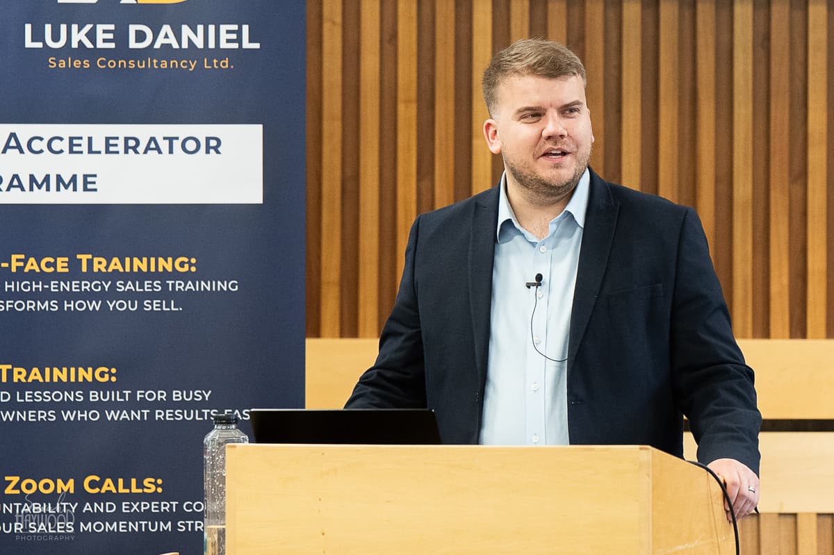 Luke Daniel delivering a sales training session to a group of UK business owners.